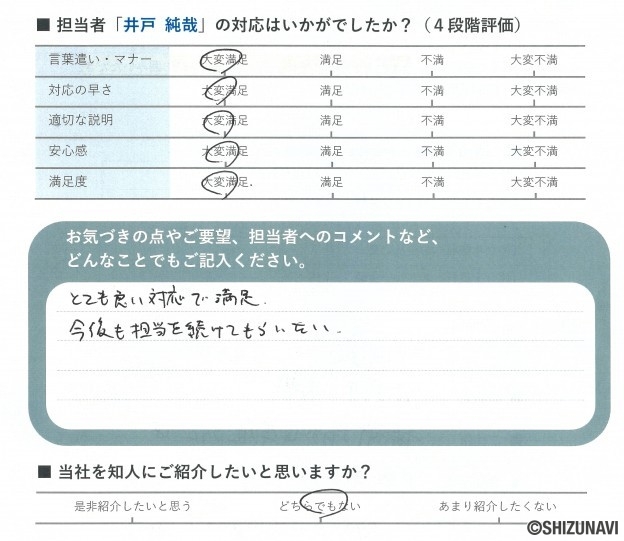 静岡市清水区の中古住宅をご購入されたY.D様から頂いた声