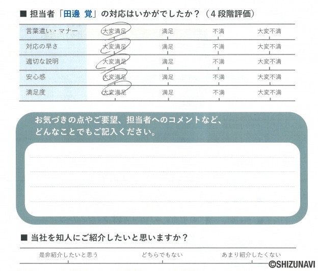 静岡市駿河区の中古住宅をご購入されたM.S様から頂いた声