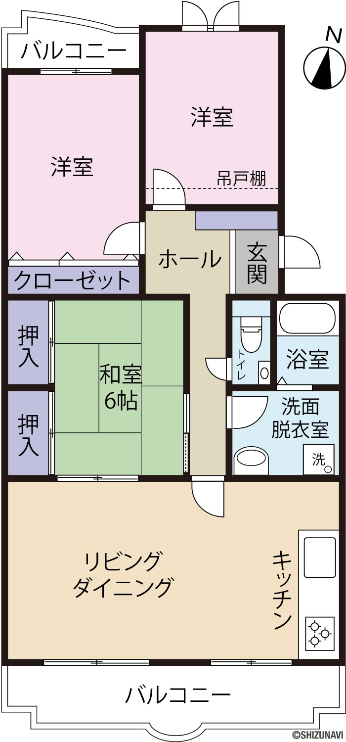 プライムステージ鈴川306の中古マンション3LDK（リビングダイニングキッチン・洋室・洋室・和室6帖）