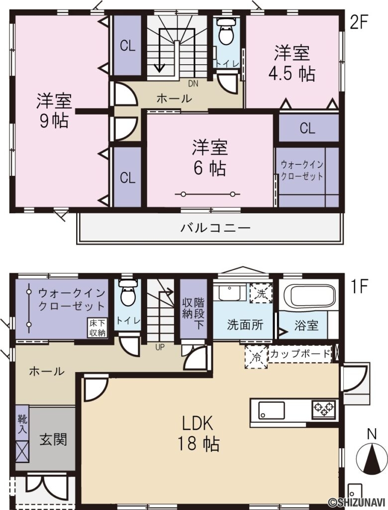 富士市中野の中古住宅3LDK（1階：LDK 18帖／
2階：洋室 約9帖・洋室 6帖・洋室 4.5帖）