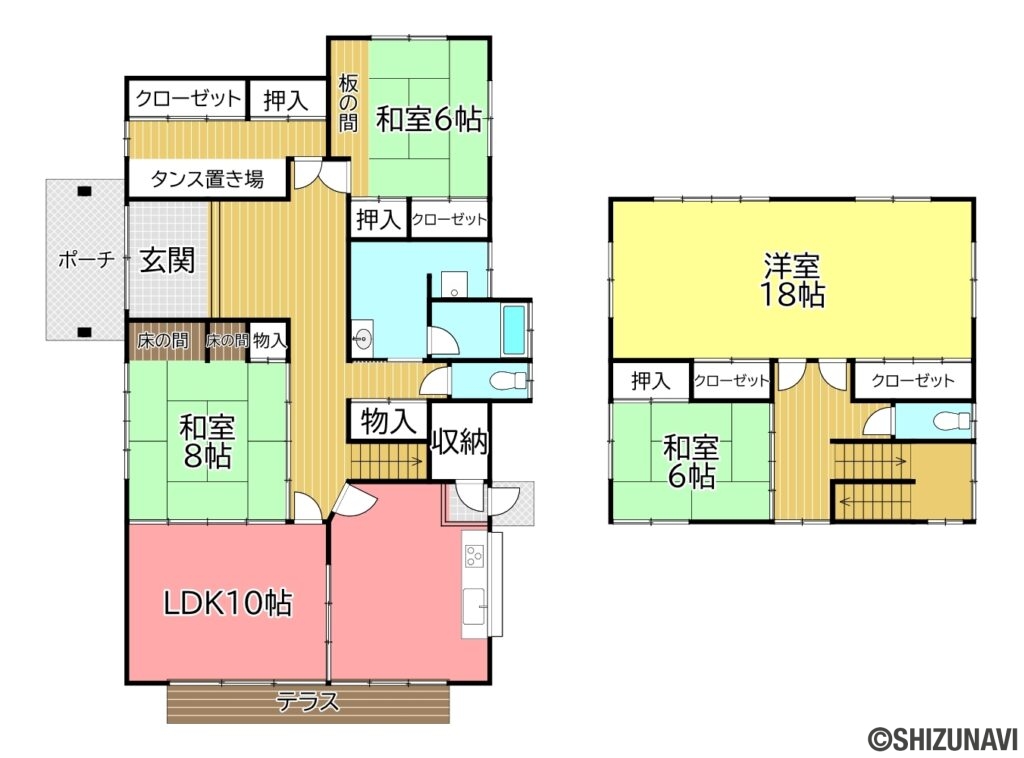 富士市今泉　中古住宅　間取の中古住宅4LDK（LDK10帖、洋室18帖、和室8帖、和室6帖、和室6帖）