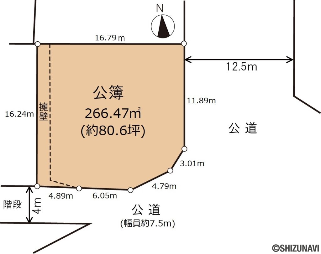 三島市富士見台　売り土地　土地形状図