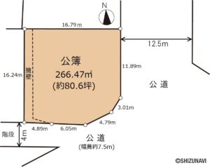 三島市富士見台　売り土地　土地形状図