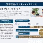 お引渡し後、6カ月、2年、5年、10年にご自宅に訪問し、定期点検を実施。必要に応じてアフターメンテナンスを行います。