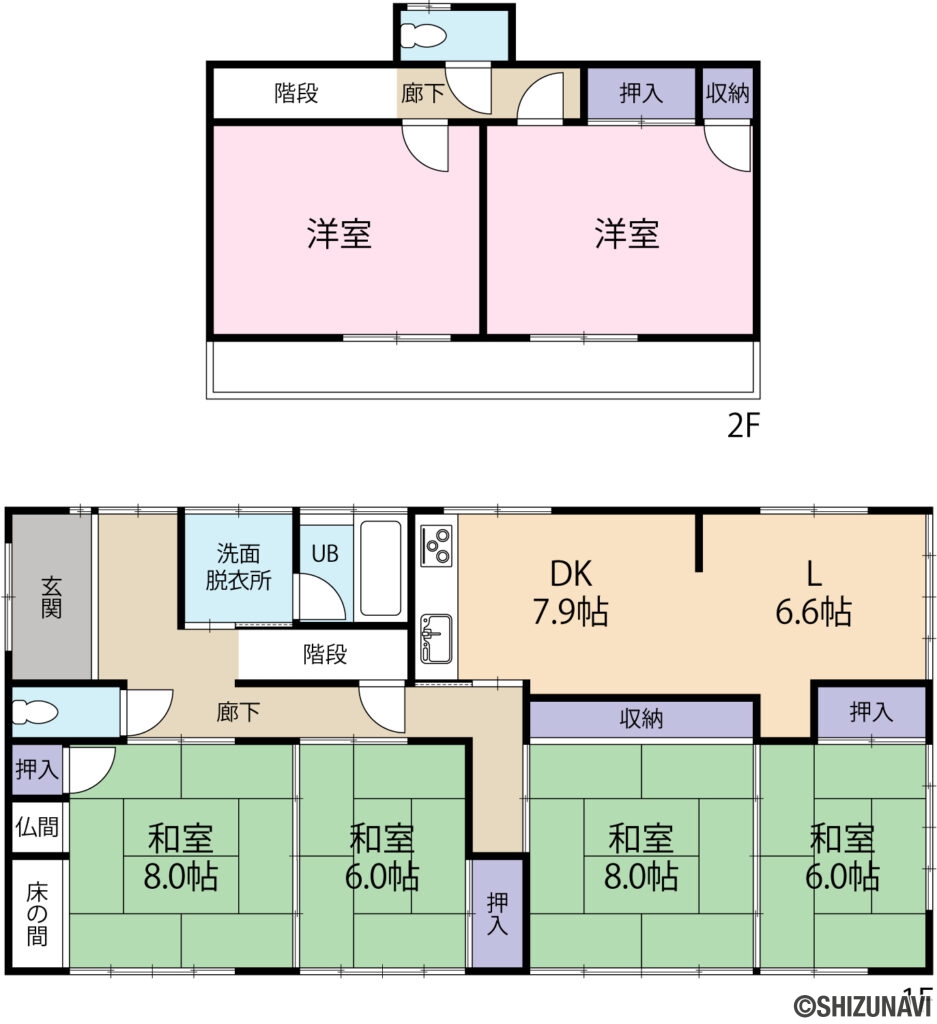 磐田市堀之内の中古住宅6LDK（LDK14.5帖、和室6帖×2、8帖×2、洋室8帖×2）