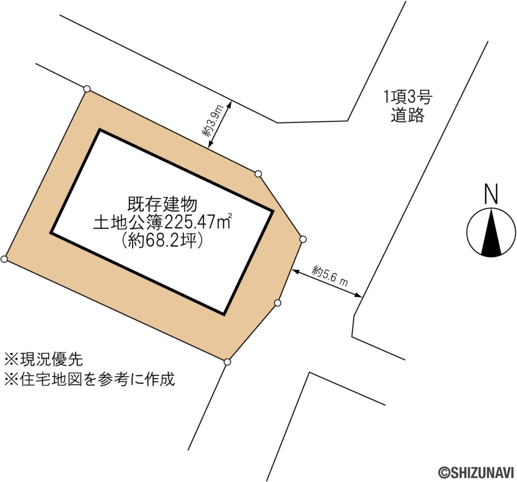 富士市中野　古家付土地　形状図