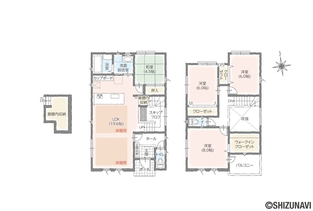 富士市八代町新築分譲　4LDK（4.5畳和室＋スキップフロア有）の4LDK＋S・1の間取り図
