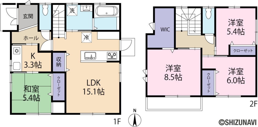 島田市南 間取り図の中古住宅4SLDK＋S（４ＳＬＤＫ(和 5.4　洋 8.5･6･5.4　LDK 15.1)）