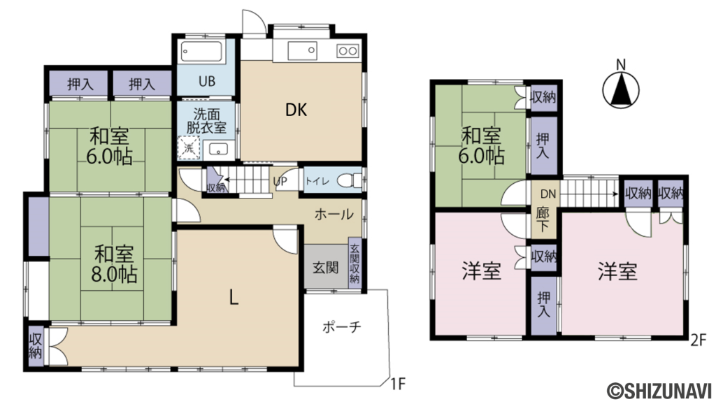 浜松市中央区寺脇町　中古の中古住宅5LDK（リビングダイニングキッチン、洋室8.0帖・6.0帖、和室8.0帖・6.0帖×2）