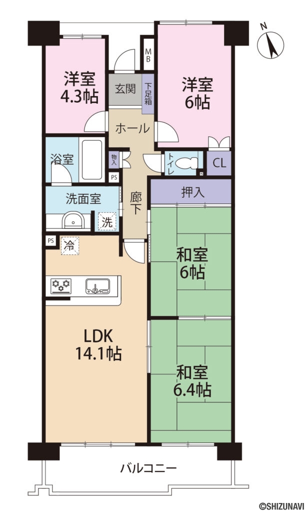 パストラルハイム三島壱番館204号室　三島市西若町　4LDKの画像