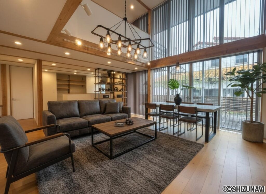 別アングルのLDKのお写真にAIで家具配置を行いました。