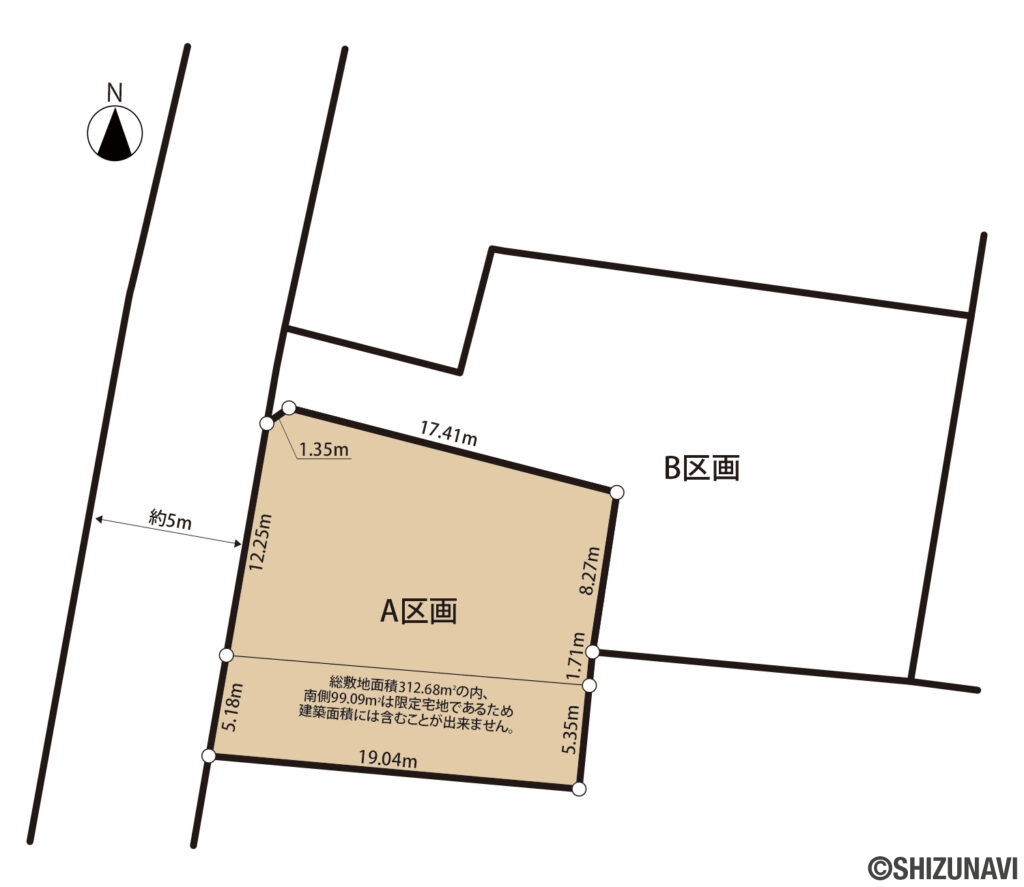 【仲介手数料不要】浜松市中央区豊町　94.5坪の整形地　A区画　建築条件なし！の画像