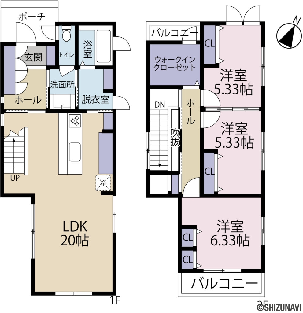 葵区瀬名中央2丁目　令和3年築　一条工務店施工の高性能住宅の3LDKの間取り図