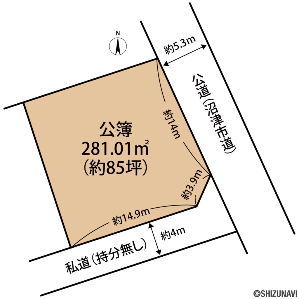 沼津市旭町　中古住宅　土地形状図