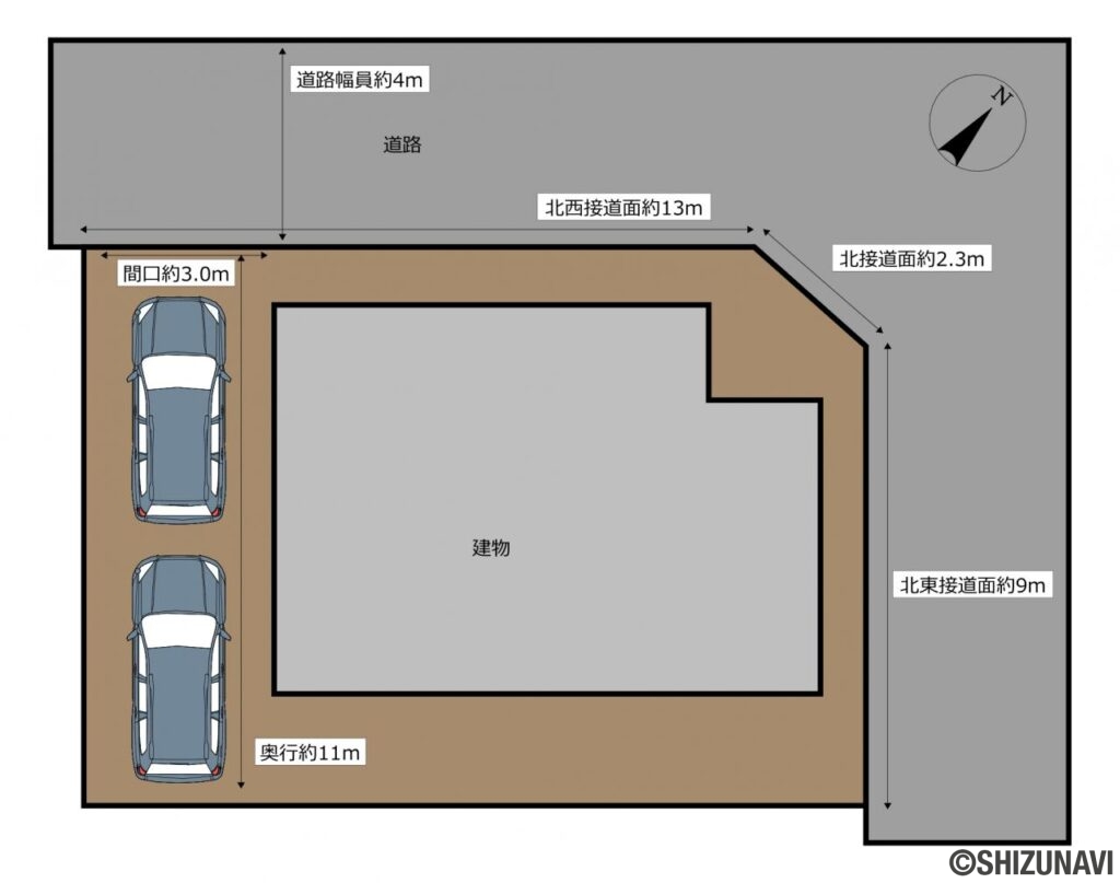 【区画図】北側の角地となっています。