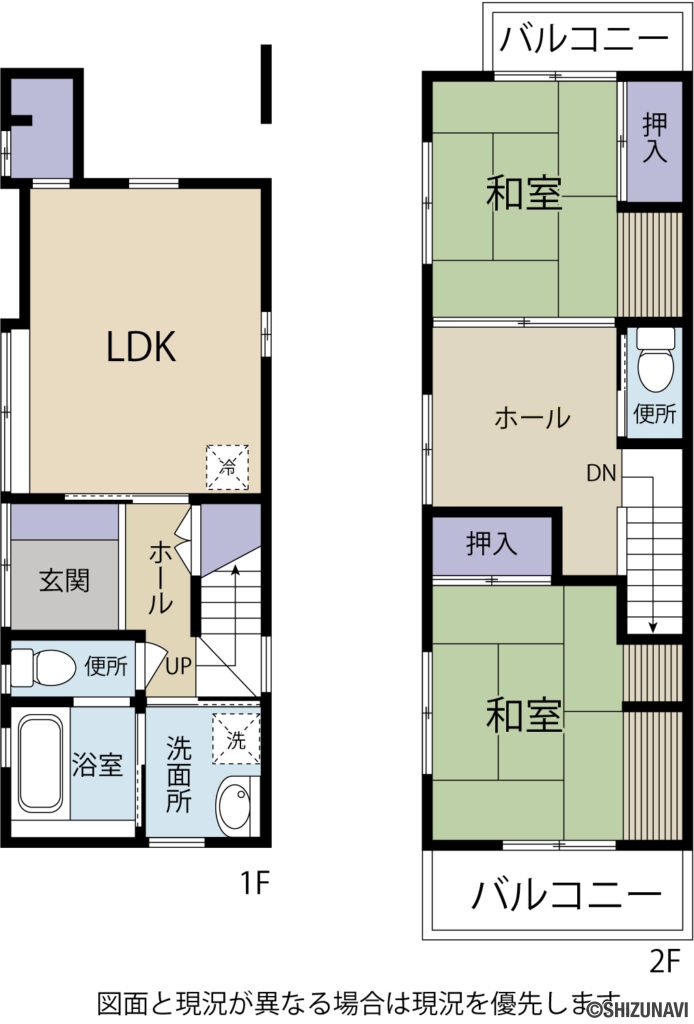 静岡市葵区一番町　中古住宅の2SLDK＋S（LDK10帖　和室6帖　和室6帖　）の間取り図