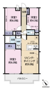 【萩丘小・高台中学区】ナイスアーバン四ッ池公園　204号　3LDK　全居室収納完備の物件画像