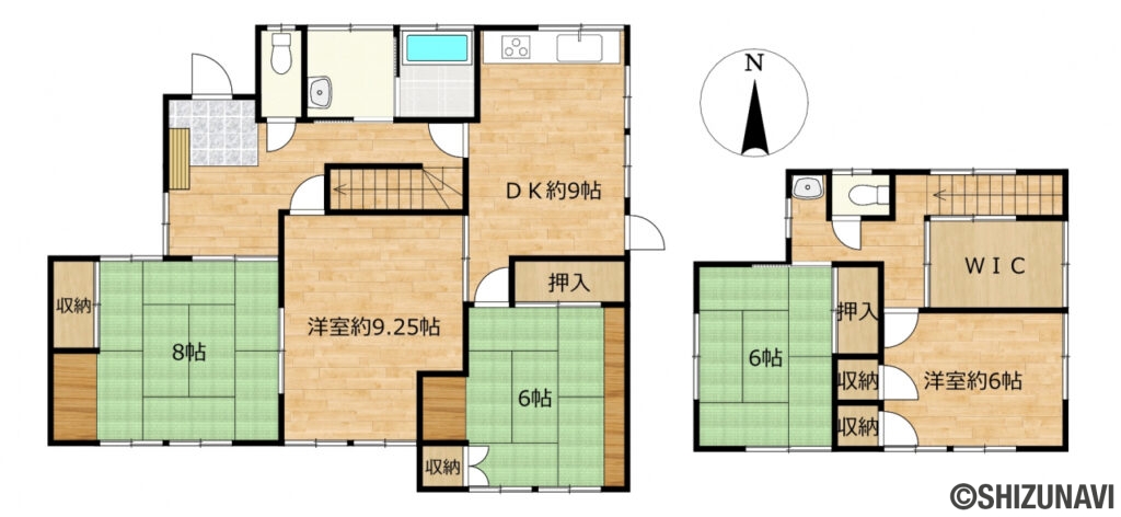 浜松市中央区大人見町　中古住宅の中古住宅5SDK（ダイニングキッチン約9帖、洋室約9.25帖・約6帖、和室約8帖・約6帖×2）