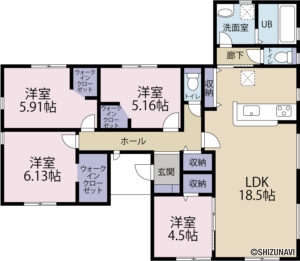 【新築建売住宅】　小山町一色２期　４LDK+WICの物件画像