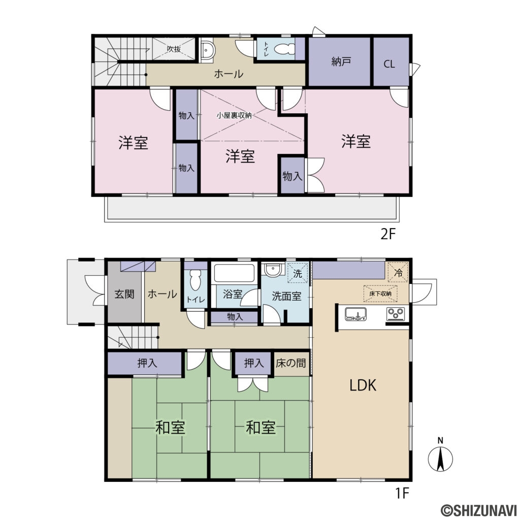 雄踏町宇布見　中古住宅の中古住宅5LDK＋S（LDK、和室6帖×2、洋室×3、納戸、ウォークインクローゼット、屋根裏収納）