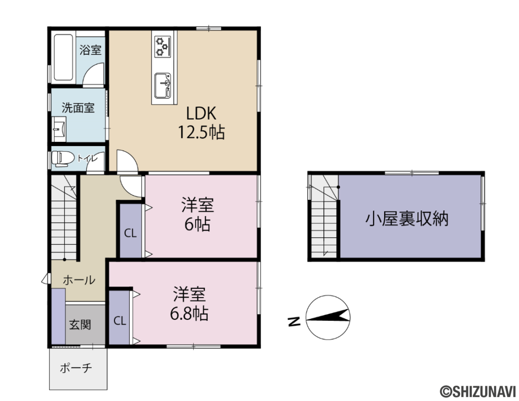 浜松市中央区頭陀寺町　新築戸建ての新築一戸建て2LDK（リビングダイニングキッチン12.5帖、洋室6.8帖・6帖・小屋裏収納）