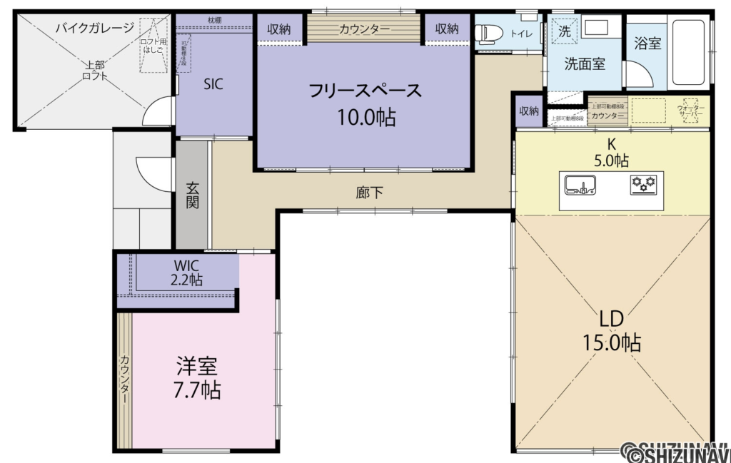 菊川市和田　中古戸建ての中古住宅1SLDK（LDK20帖、洋室7.7帖、フリースペース10帖、バイクガレージ、WIC、SIC）