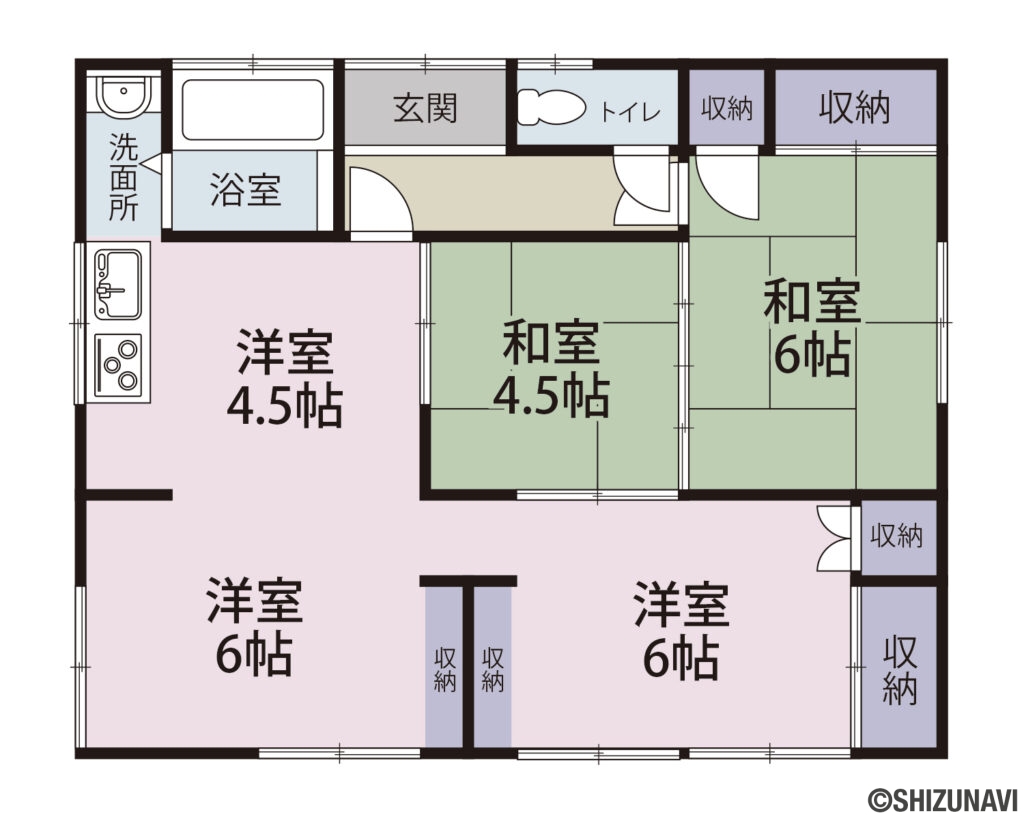 島田市元島田　中古住宅　小学校、中学校が徒歩５分圏内の4DKの間取り図