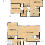 【間取り図】4LDKとお部屋数が多く、お子様のいるご家庭や二世帯のご家庭にもおすすめです。キッチン、トイレ、洗面台交換、フローリングの重ね張り、クロス張替え、建具交換、照明交換等を行う予定です。