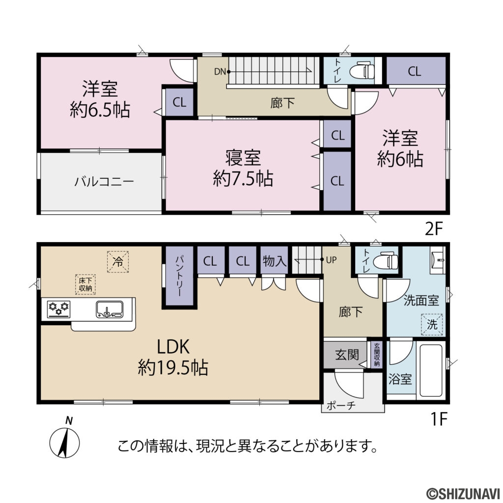 ①の新築一戸建て3LDK（■LDK：19.5帖
■洋室：7.5帖・6.5帖・6帖
）