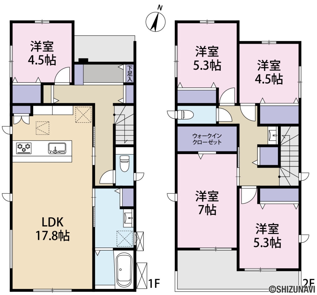 心建設　大村新田　東棟　間取り図の新築一戸建て5LDK