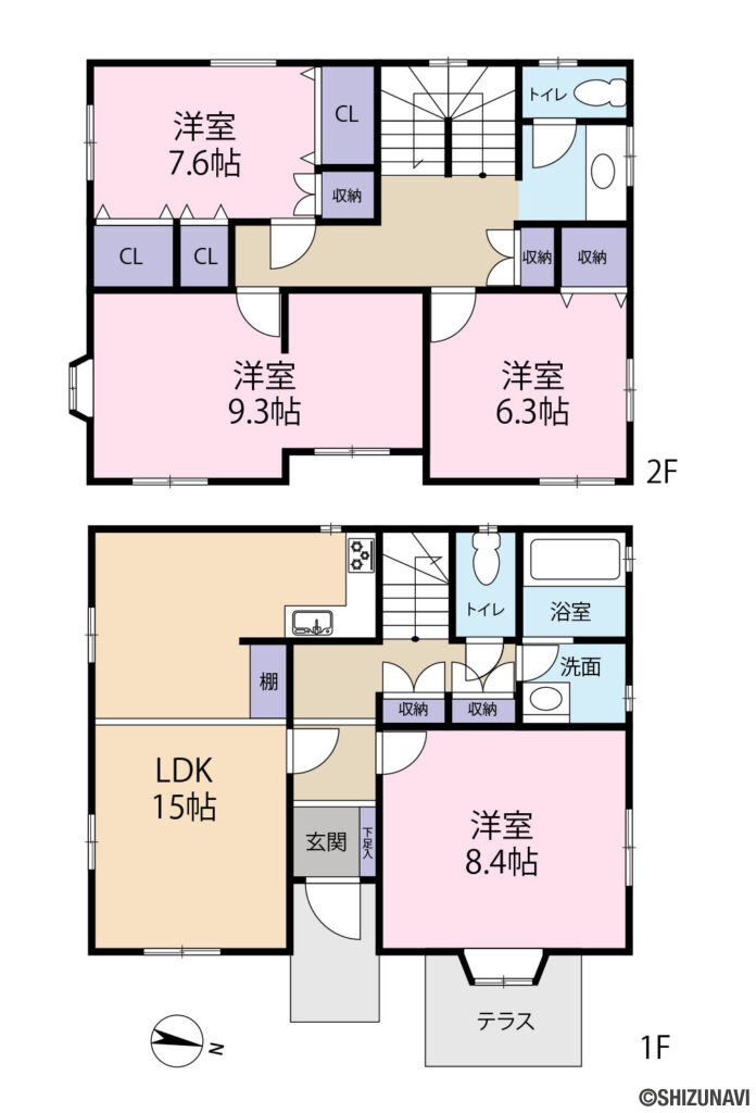 島田市金谷東1丁目　中古住宅の中古住宅4LDK（■LDK：15帖
■洋室：9.3帖・8.4帖・7.6帖・6.3帖）