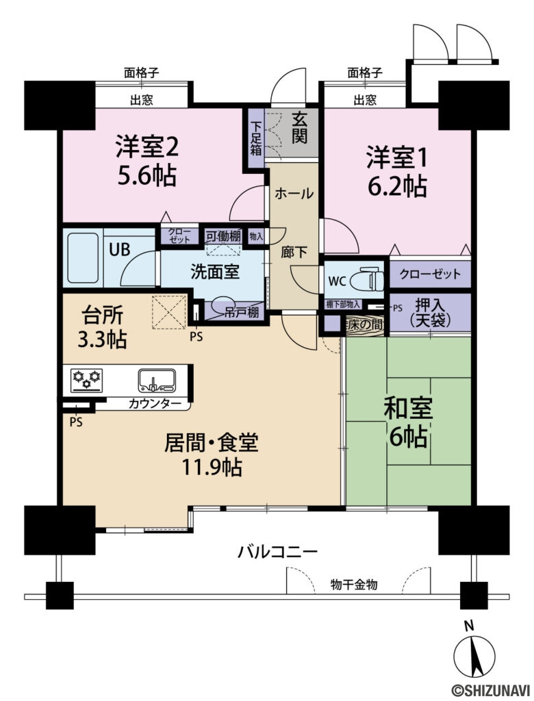 グランドール沼津　3LDK　5階南向きの画像