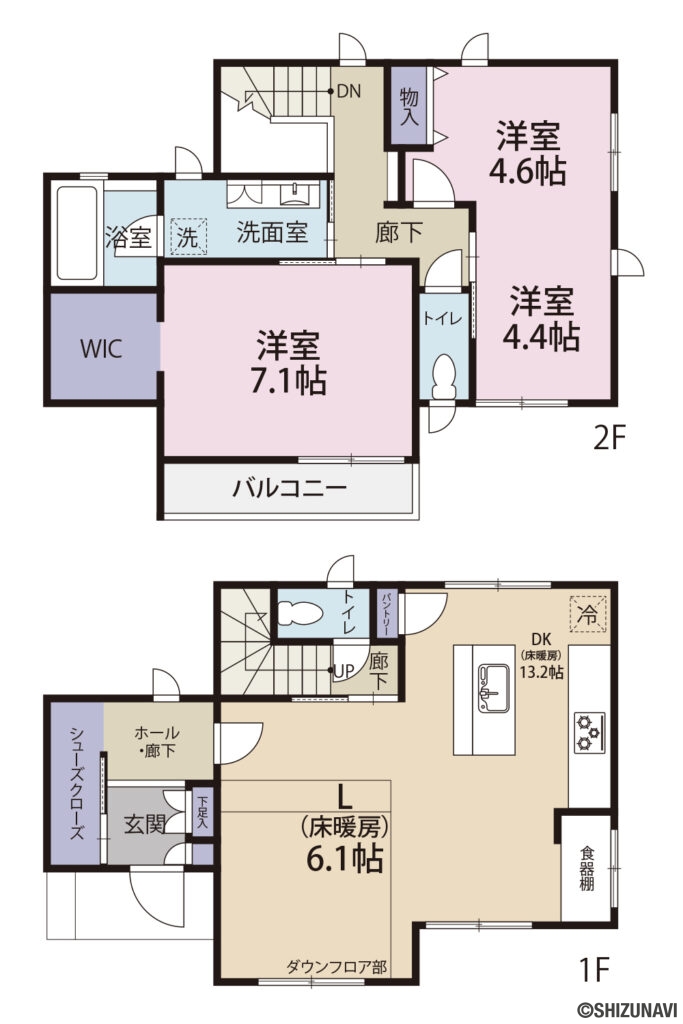 田沼4丁目　間取り図の中古住宅3LDK（LDK19.3帖・洋室7.1帖・洋室4.6帖・洋室4.4帖・WIC）