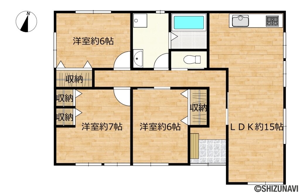 【リフォーム後間取り図（予定）】和室は全て洋室へと変更し、3LDKの平家となります。耐震補強工事も実施予定です。