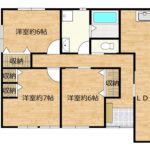 【リフォーム後間取り図（予定）】和室は全て洋室へと変更し、3LDKの平家となります。耐震補強工事も実施予定です。