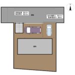 【区画図】駐車場は敷地北側に2台分の用意がございます。間口拡張を行い、車の出し入れがしやすくなるよう工事予定です。