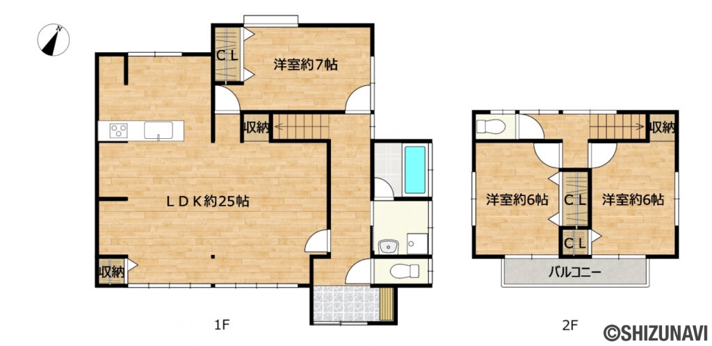 【リフォーム後/間取り図】１階にはLDKと廊下の２方向からアクセスできる洋室があり、平屋的な使い方も可能です。また、２階にお手洗いがあるのも嬉しいポイントですね。