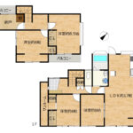 【リフォーム後間取り図】耐震補強工事、フローリングの重ね張り、クロス張替え、建具交換、水回り設備の交換、照明交換等を行いました。部屋数や収納が多く、サンルームもついている点が魅力です。