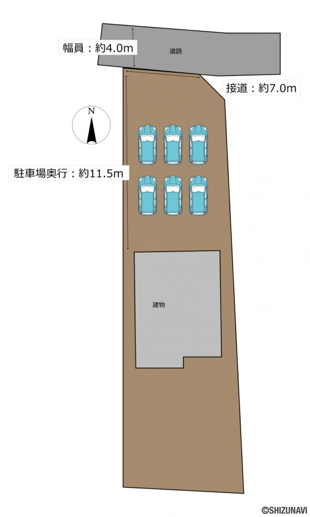 【区画図】敷地と建物、駐車場の配置を示した図です。