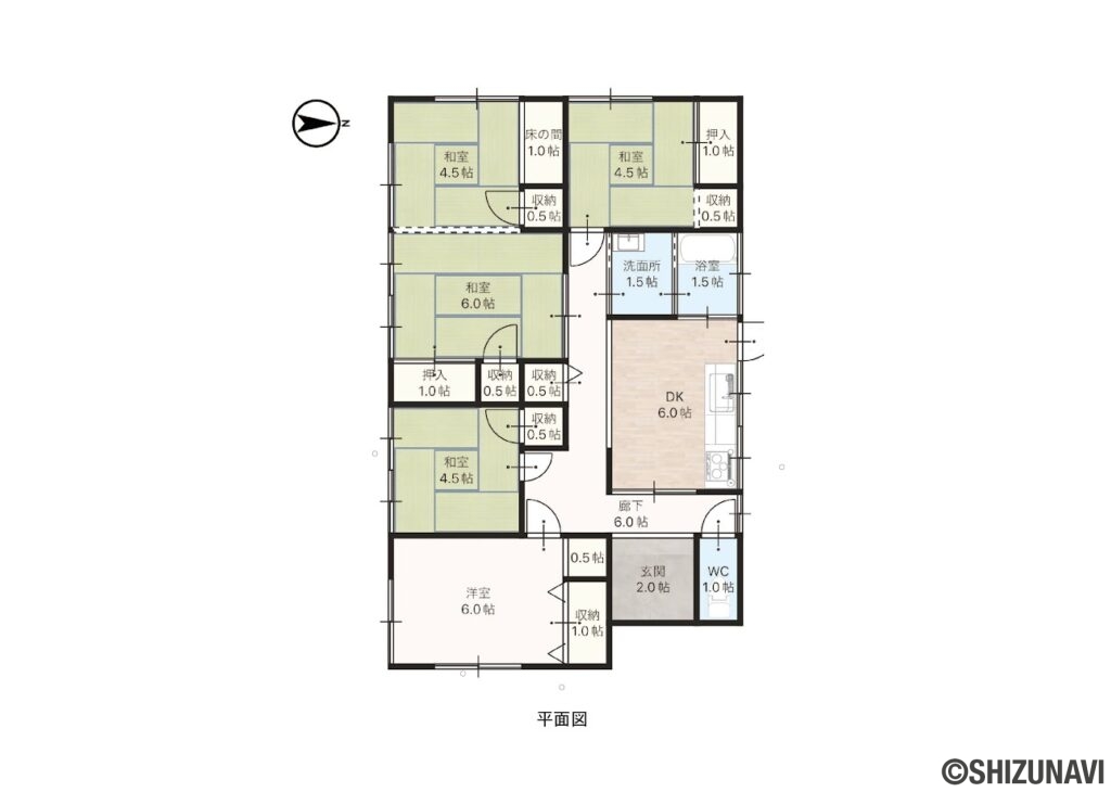 空き家買取専科　道悦4丁目　間取り図の中古住宅5DK（和 6･4.5･4.5･4.5　洋 6 ）