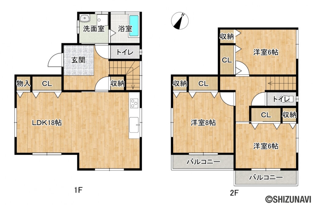 【リフォーム後/間取り図(予定)】各部屋収納付きの3LDK物件です。２階にお手洗いがあるのも嬉しいポイントです。
