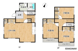 【リフォーム後/間取り図(予定)】各部屋収納付きの3LDK物件です。２階にお手洗いがあるのも嬉しいポイントです。