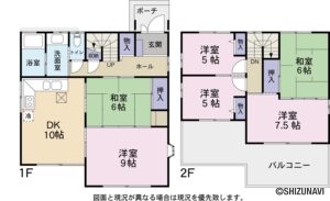 部屋数重視の6DKの間取り。