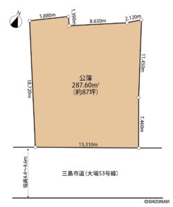 三島市　大場駅まで徒歩圏内・平屋も可能な南向き　約８７坪の土地が出ました！！の物件画像