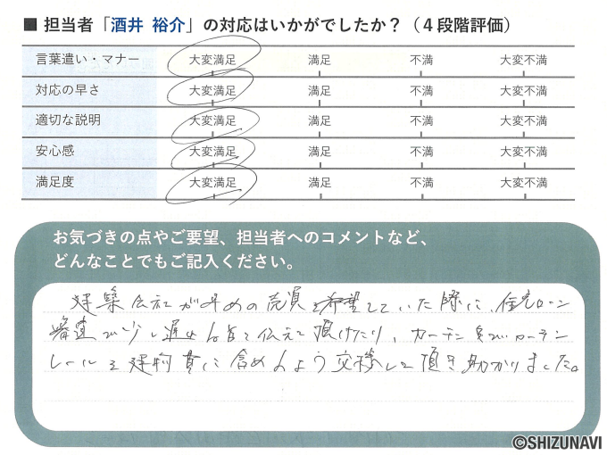静岡市駿河区の新築一戸建てをご購入されたK.T様から頂いた声
