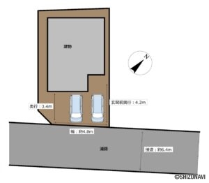 【区画図】駐車場は普通車と軽自動車が並列で停められます。