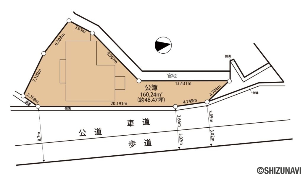 裾野市富沢　中古住宅　土地形状図