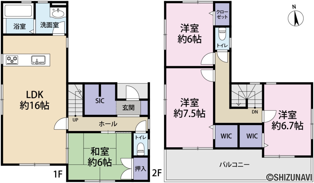 篠原町戸建ての中古住宅4LDK（リビングダイニングキッチン約16帖、洋室約7.5帖・約6.7帖・約6帖、和室約6帖）