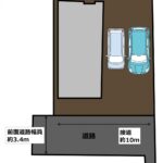 【RF後/区画図】居宅横の小屋を解体し、駐車場を造成いたしました。普通車1台、軽1台の合計2台分の駐車スペースがあります。