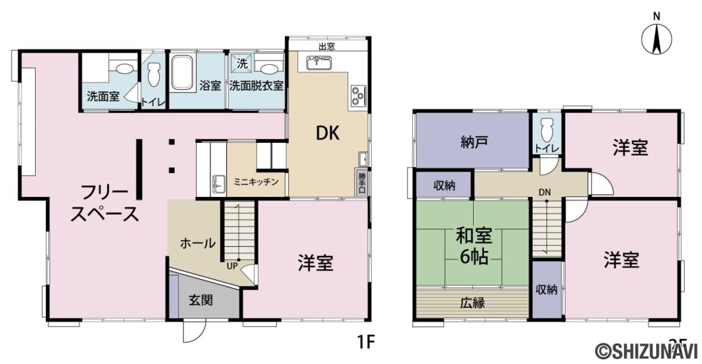 富士市依田橋町　中古戸建の中古住宅4DK＋S（ダイニングキッチン・洋室・洋室・洋室・和室6帖+納戸+フリースペース+ミニキッチン）